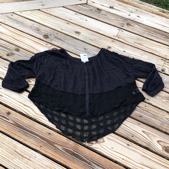 Free People Tops - NWT Free People Washed Black Oversized High/Low Boho Peasant Top Size Small
